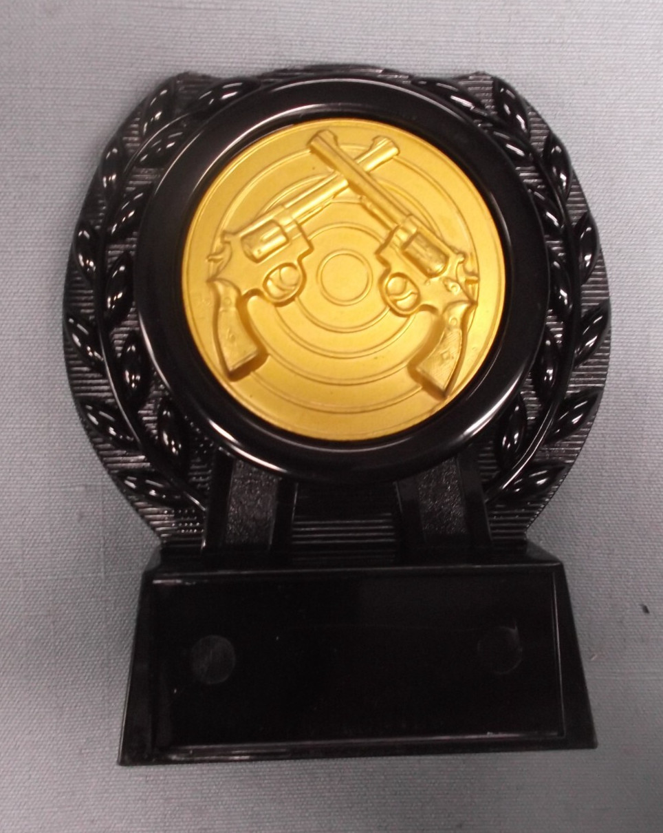 crossed pistols shooter range metal insert Trophy black award
