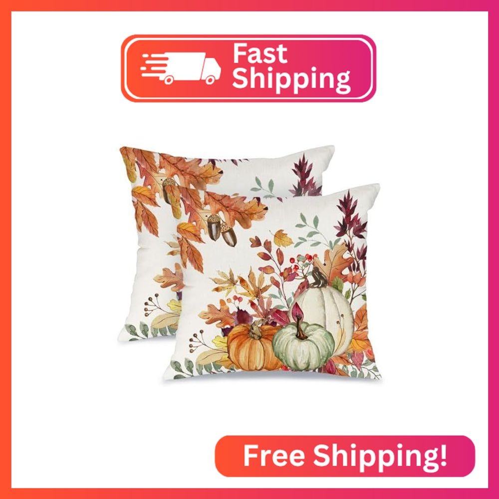 AACORS Fall Pillow Covers 18x18 Set of 2,Pumpkins Maple Leaves Decorations Flora