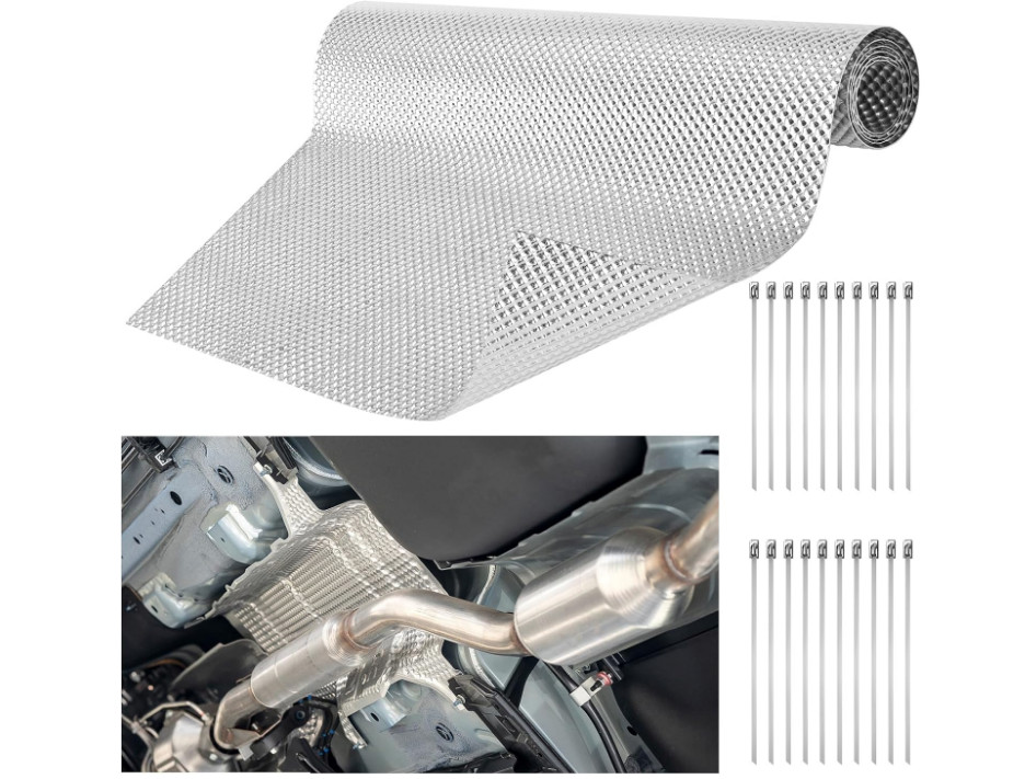 Protector de Calor para Escape 12"x39" Aluminio con 20 Bridas Metálicas (74 cara