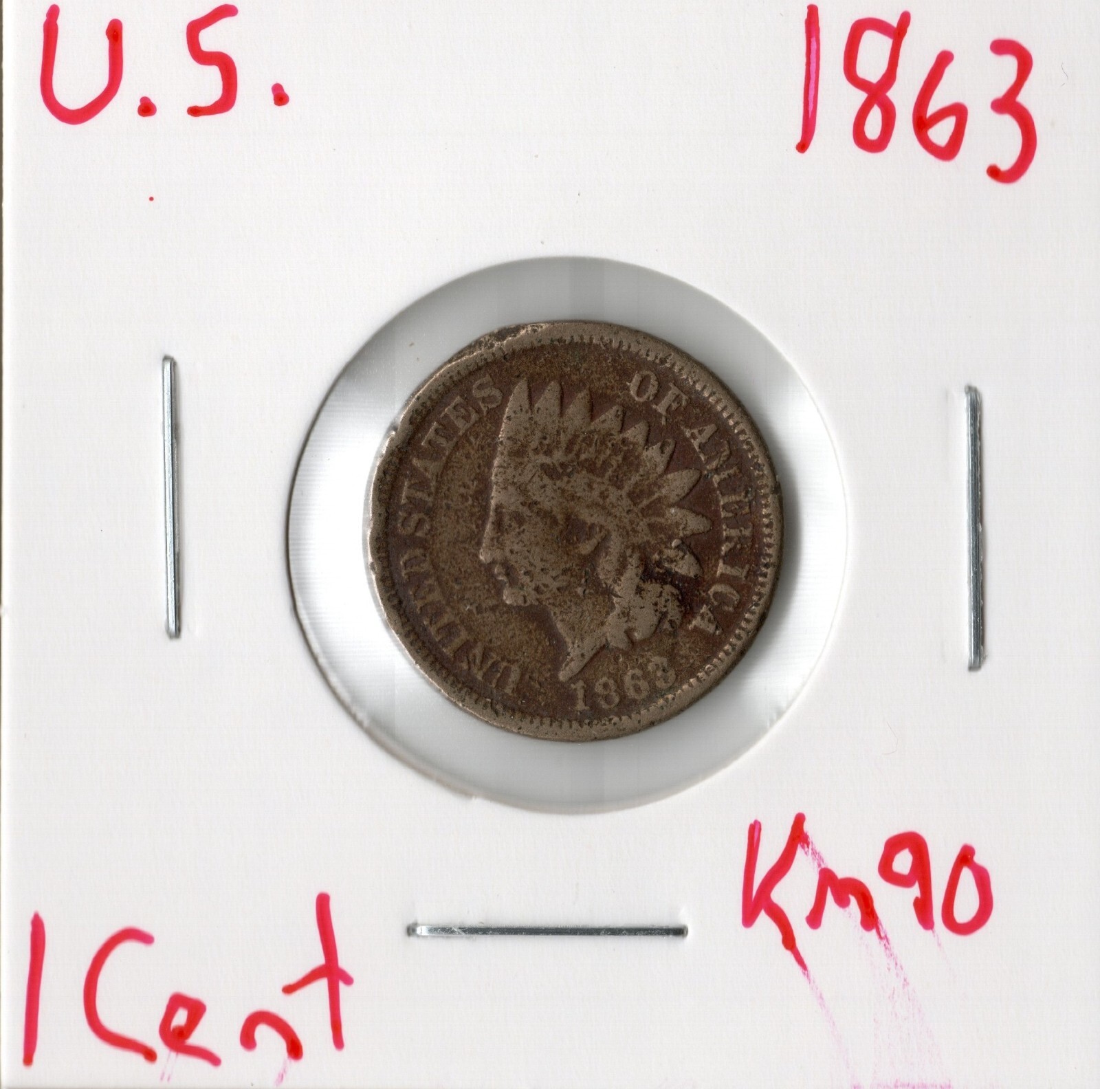 Coin United States Indian Head Cent 1863 KM90, copper nickel
