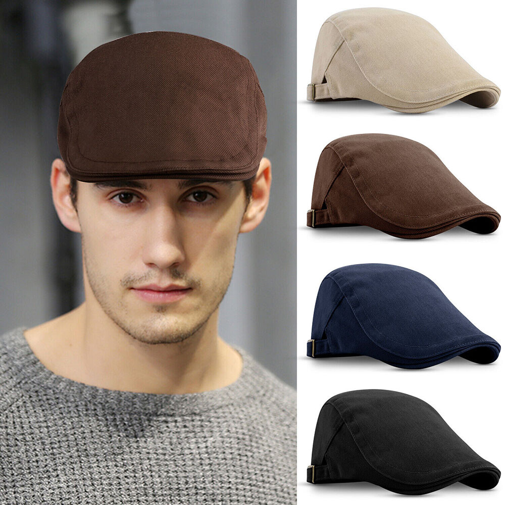 Solid Cotton Gatsby Cap Mens Ivy Hat Golf Driving Summer Sun Flat Cabbie Newsboy