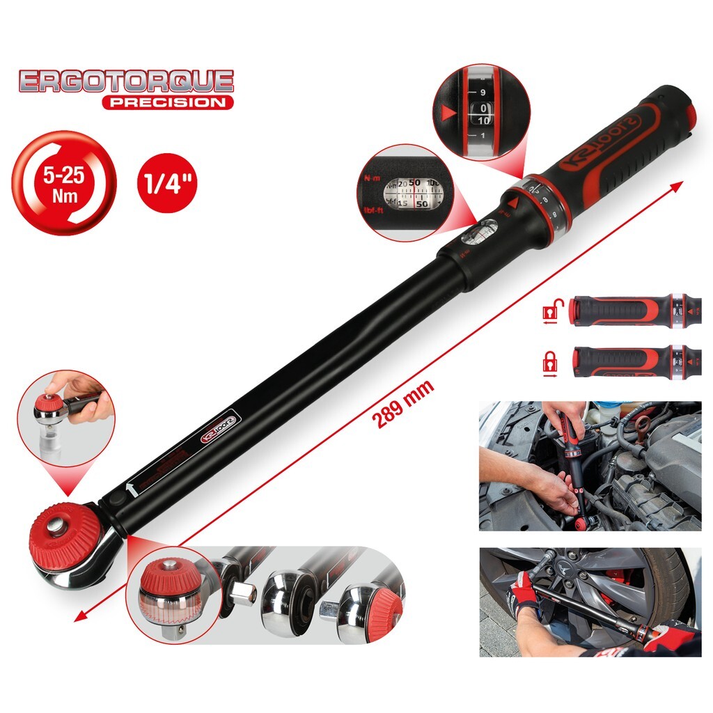 KS Tools torque wrench ERGOTORQUE precision 1/4" 5-25Nm socket square