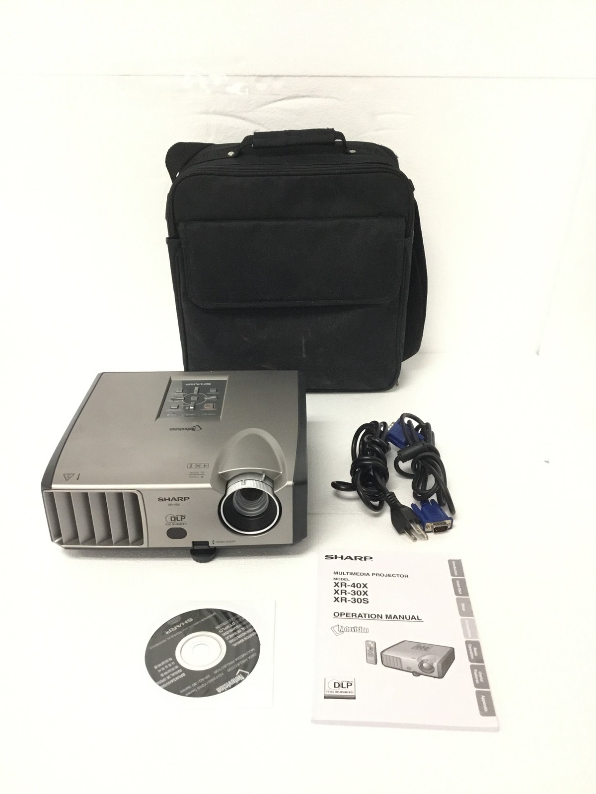 Sharp XR‑40X Projector Power & VGA Cables + Manual & Carry Bag WORKING FREE SHIP