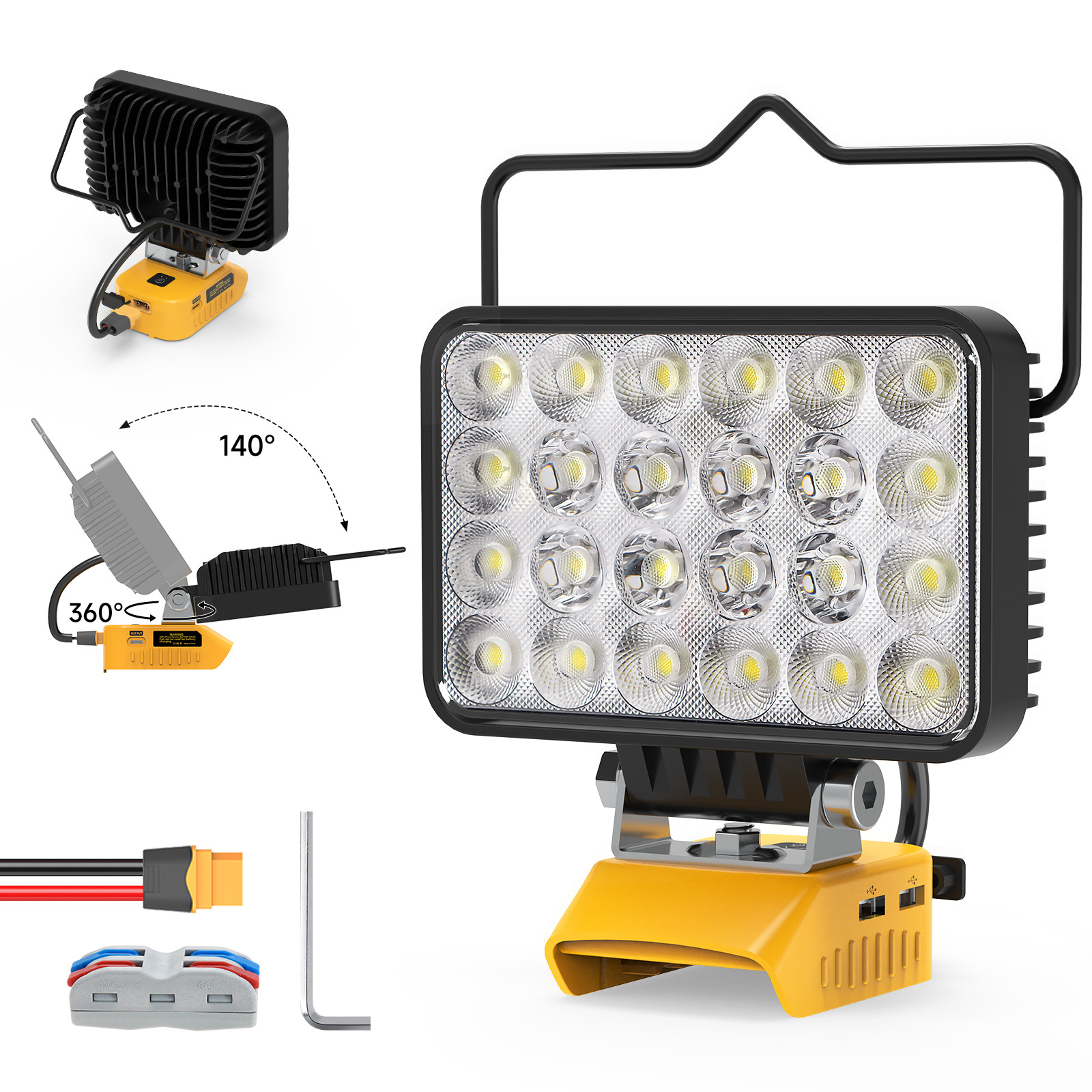 72W 7200LM LED Work Light for DeWalt 20V Battery Cordless USB-C