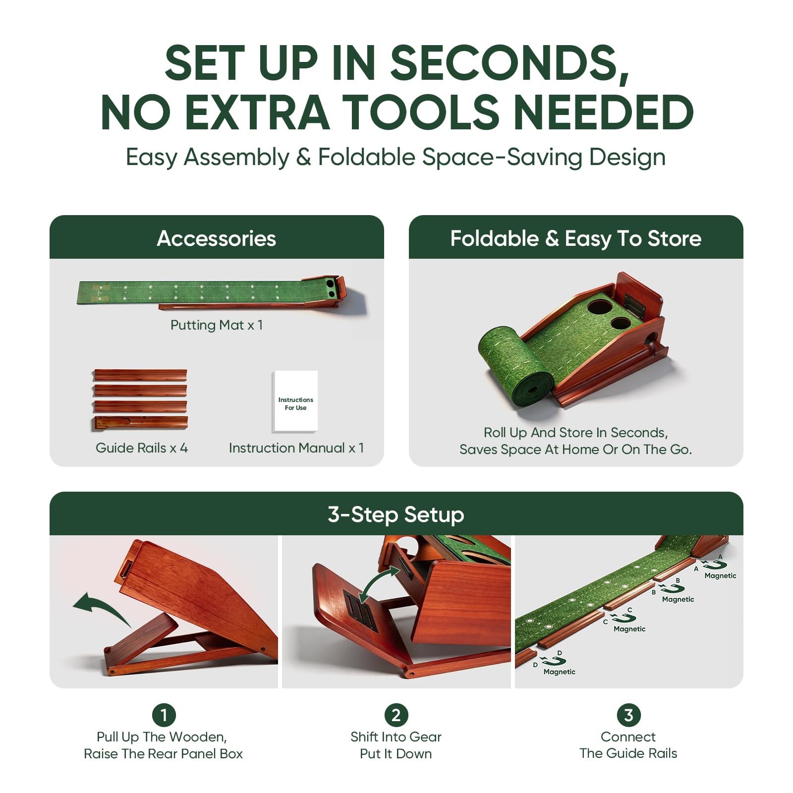 Golf Putting Green Indoor - Practice Uphill Putts, 3-Level Adjustable Incline...