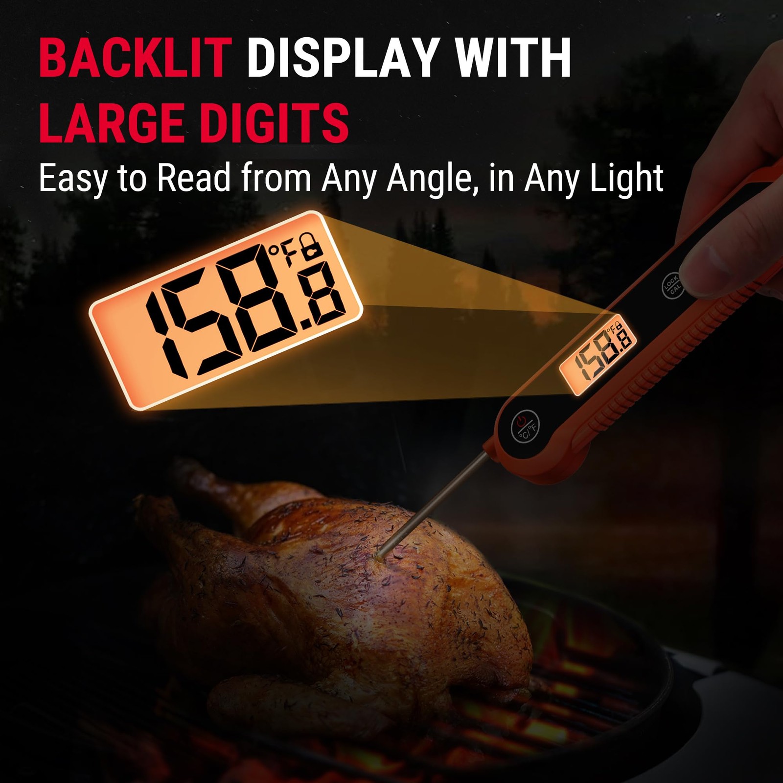 TempPro Digital Instant Read Meat Thermometer for Grilling, Medium, Orange