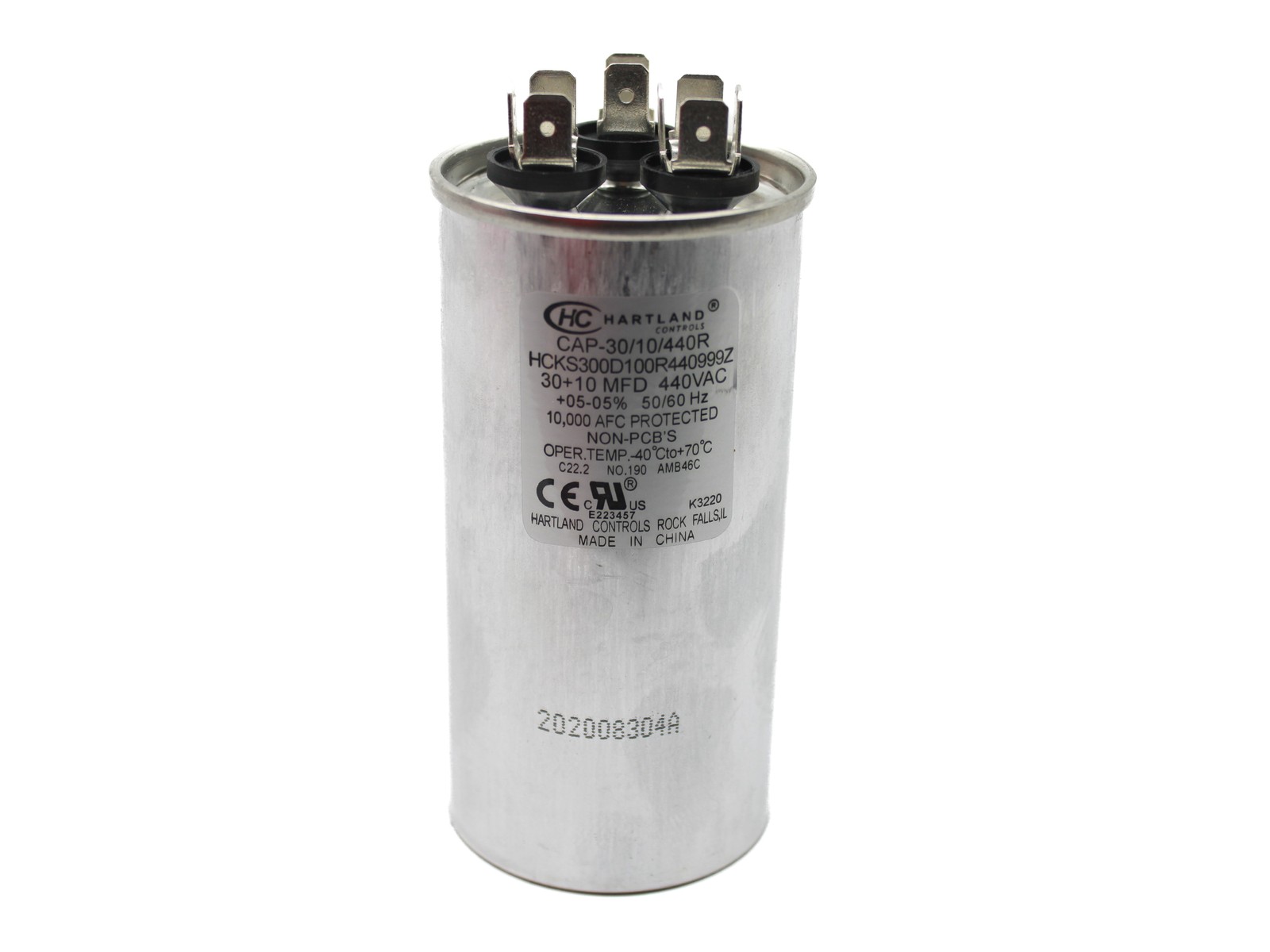 CAP-30/10/440R Hartland Controls 30/10Mfd 370/440V Rnd Run Cap OEM