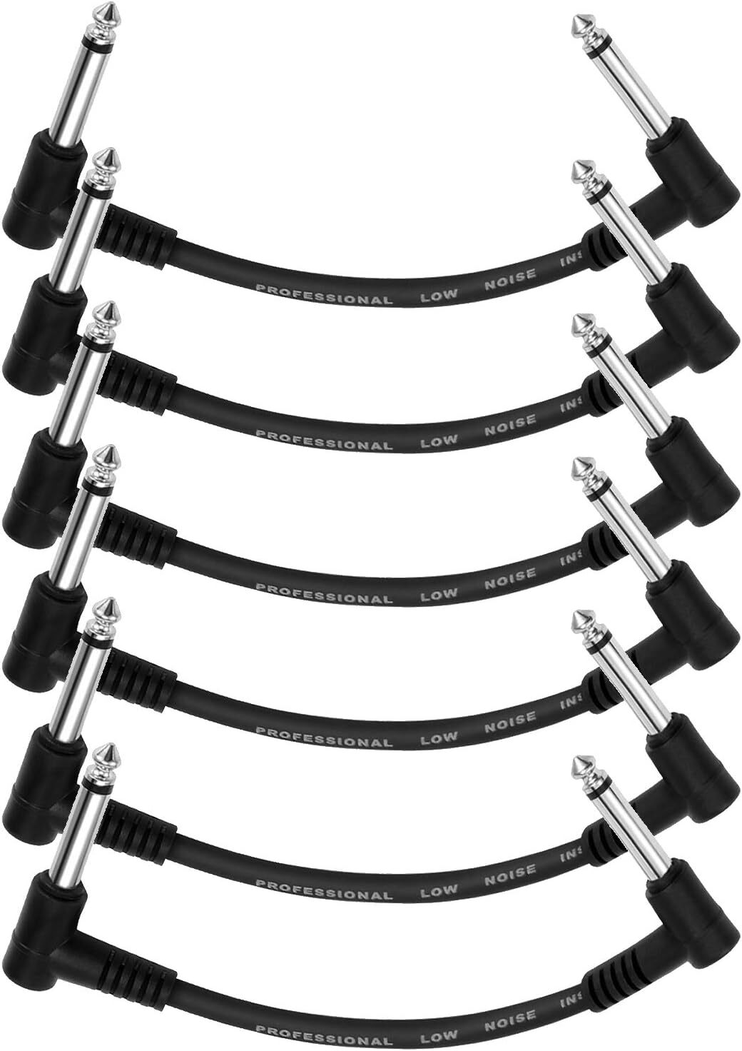 1/4" TS Right Angle Patch Cable Donner 6 Inch 6 Pack for Guitar Pedals