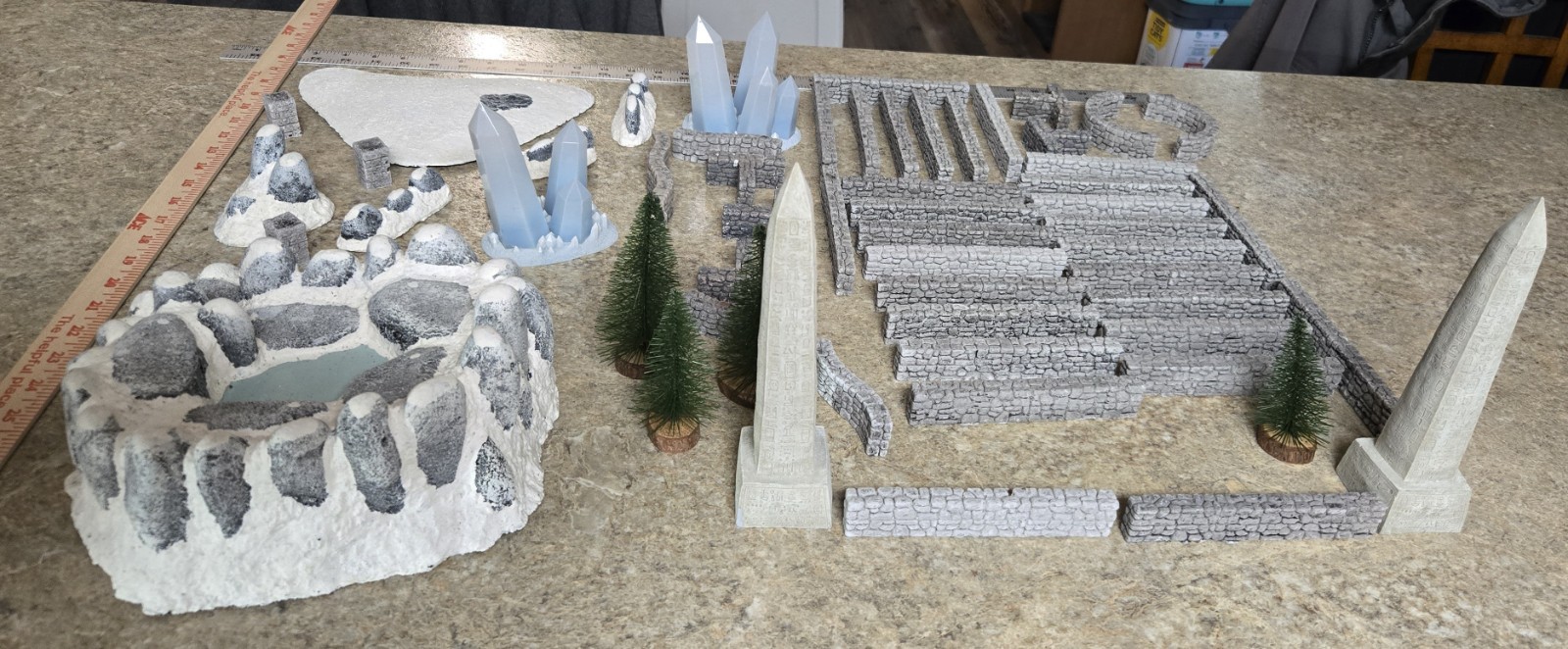Tabletop Miniature Gaming Terrain Lot E - Trees, Outcroppings, Obstacles, etc.