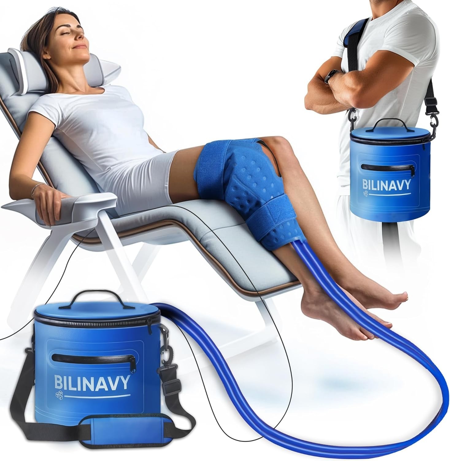 Portable Knee Ice Therapy Machine Deep Blue with Timer Quiet Pump