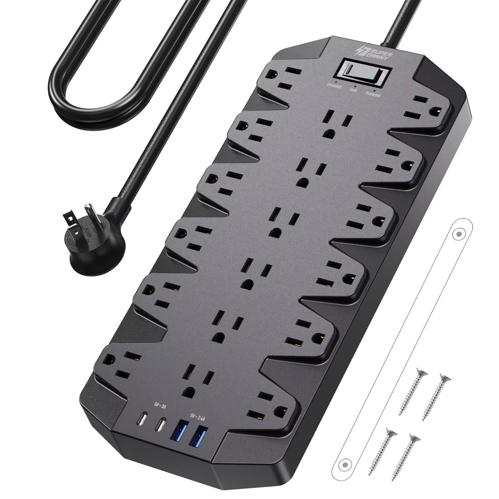 18 Outlet Surge Protector Power Strip with 4 USB Ports, 6.5FT Flat Plug, Wall Mo