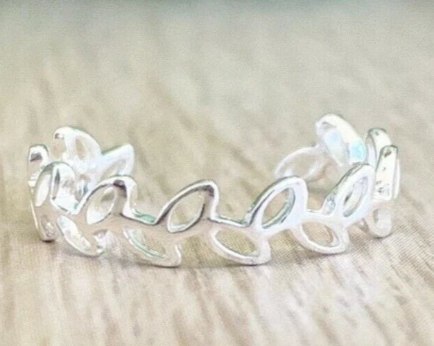 For Ladies Leaf Adjustable Toe Ring Solid Metal 925 Silver 14k White Gold Plated