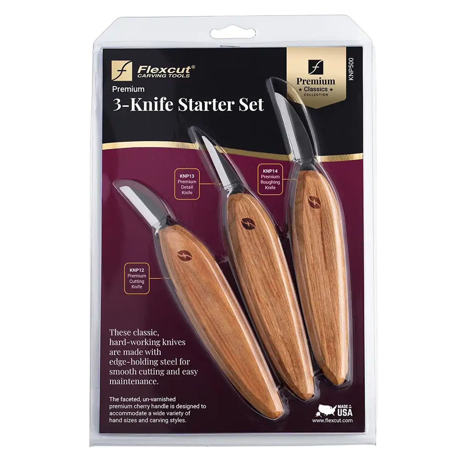 Premium Series Wood Carving Tool Set, 3-Knife Starter Kit with Cutting, Detai...