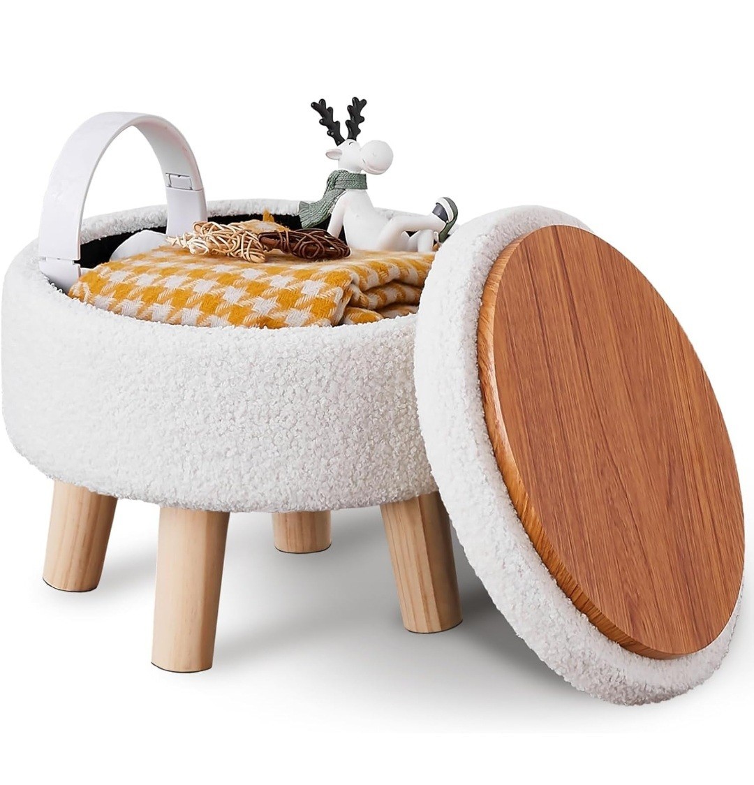 Wimarsbon Storage Ottoman, Modern Round Footrest with Soft Padded Seat, Teddy...