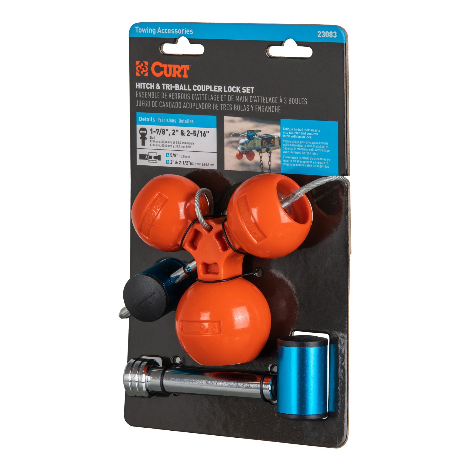 CURT Hitch And Tri-Ball Coupler Lock Set Fits Up To 2-1/2in Receiver - 23083
