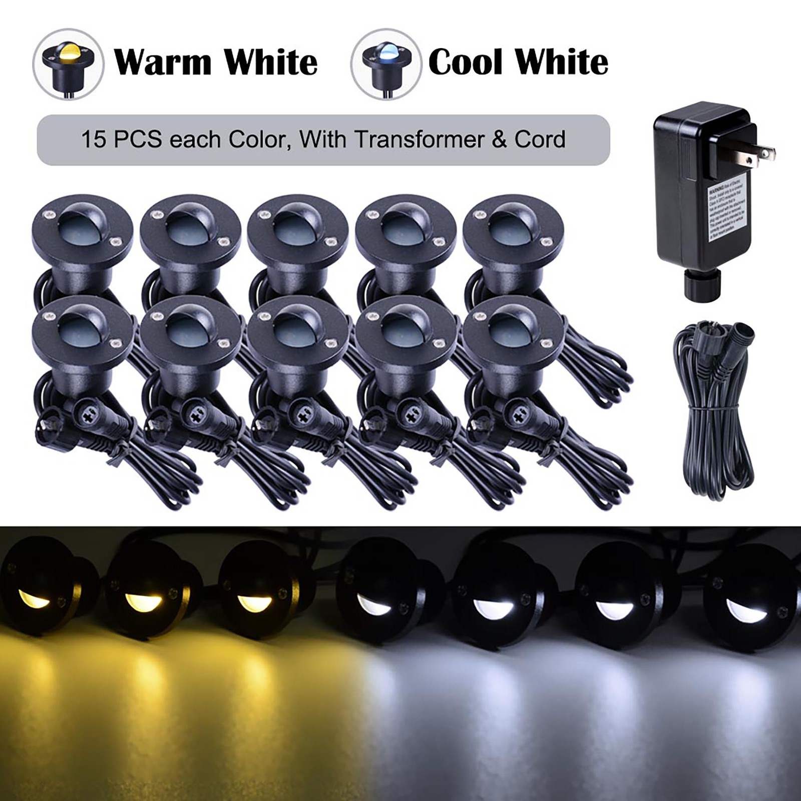 Yescom 12V LED Warm White Deck Stair Light Lamp Waterproof Pathway 20 Pack