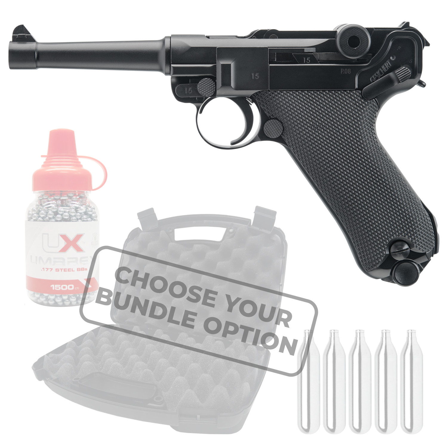 Umarex Legends P.08 All Metal .177 Cal Blowback Air Pistol with Included Bundle