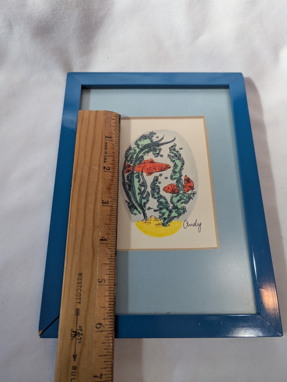 Framed handmade fish drawing - please read