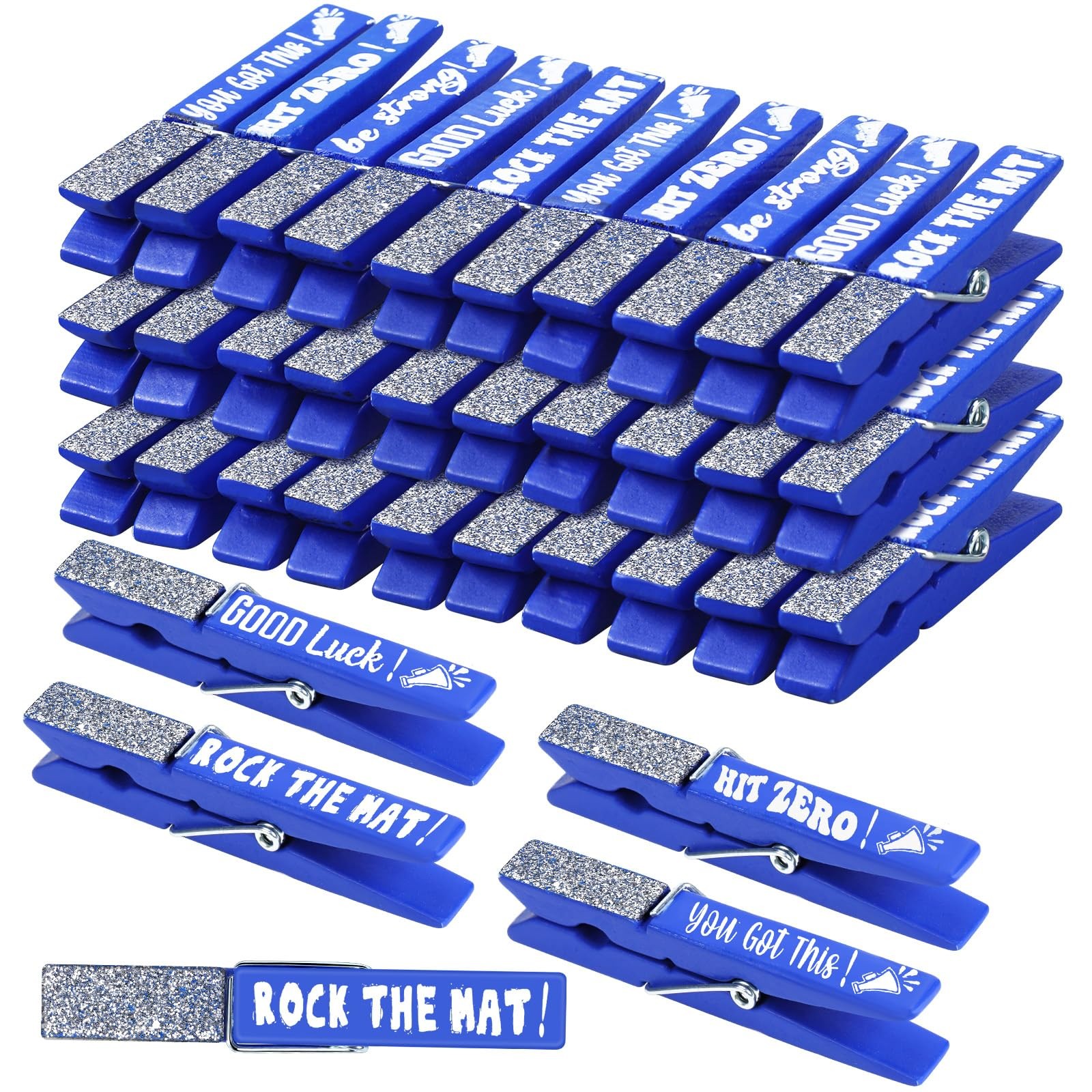 30 Pack Glitter Cheerleader Spirit Clips Pins for Backpacks Blue/Silver