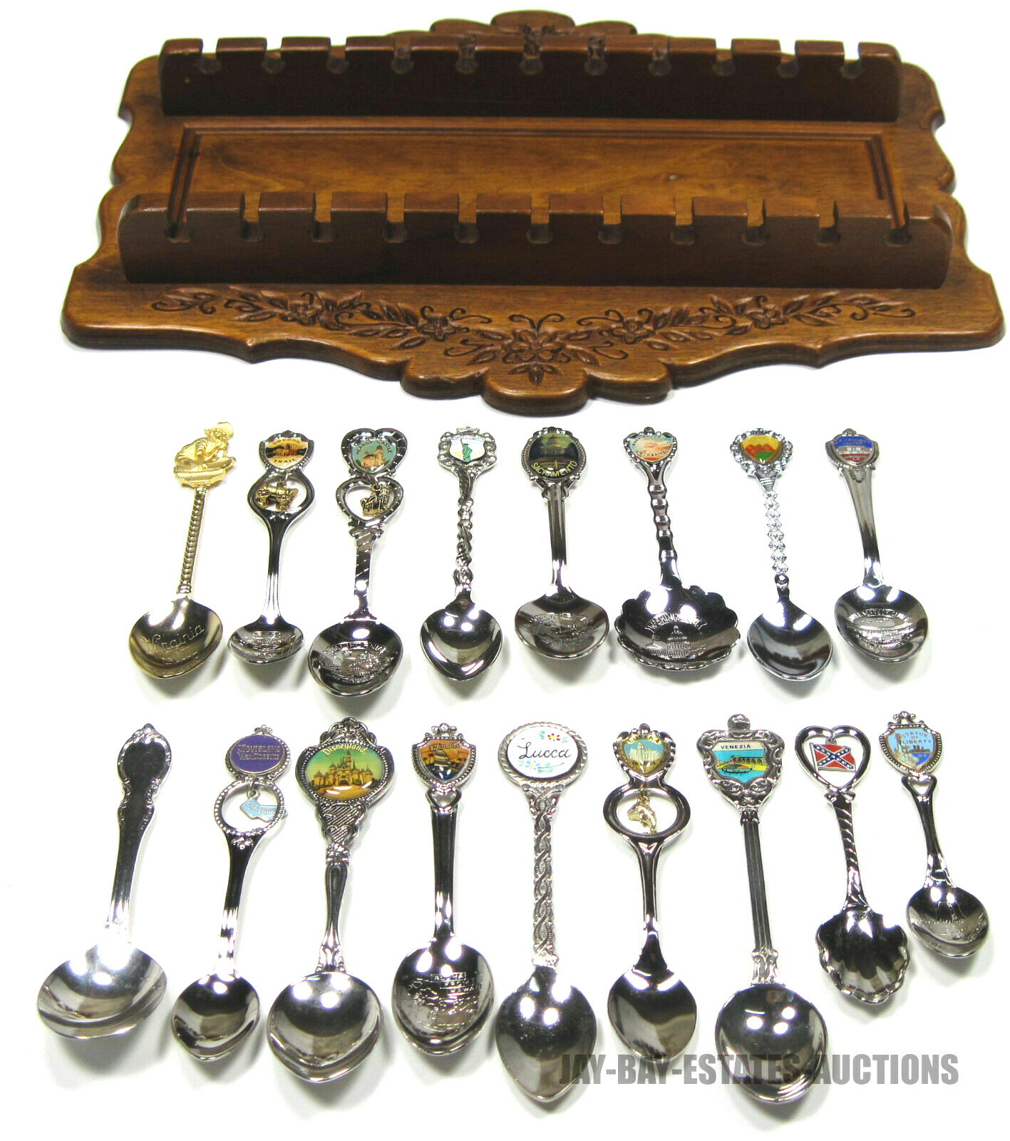 VINTAGE LOT 17 SOUVENIR SPOONS DISNEYLAND SILVERPLATED UNION JAPAN BLUE DELFT CO