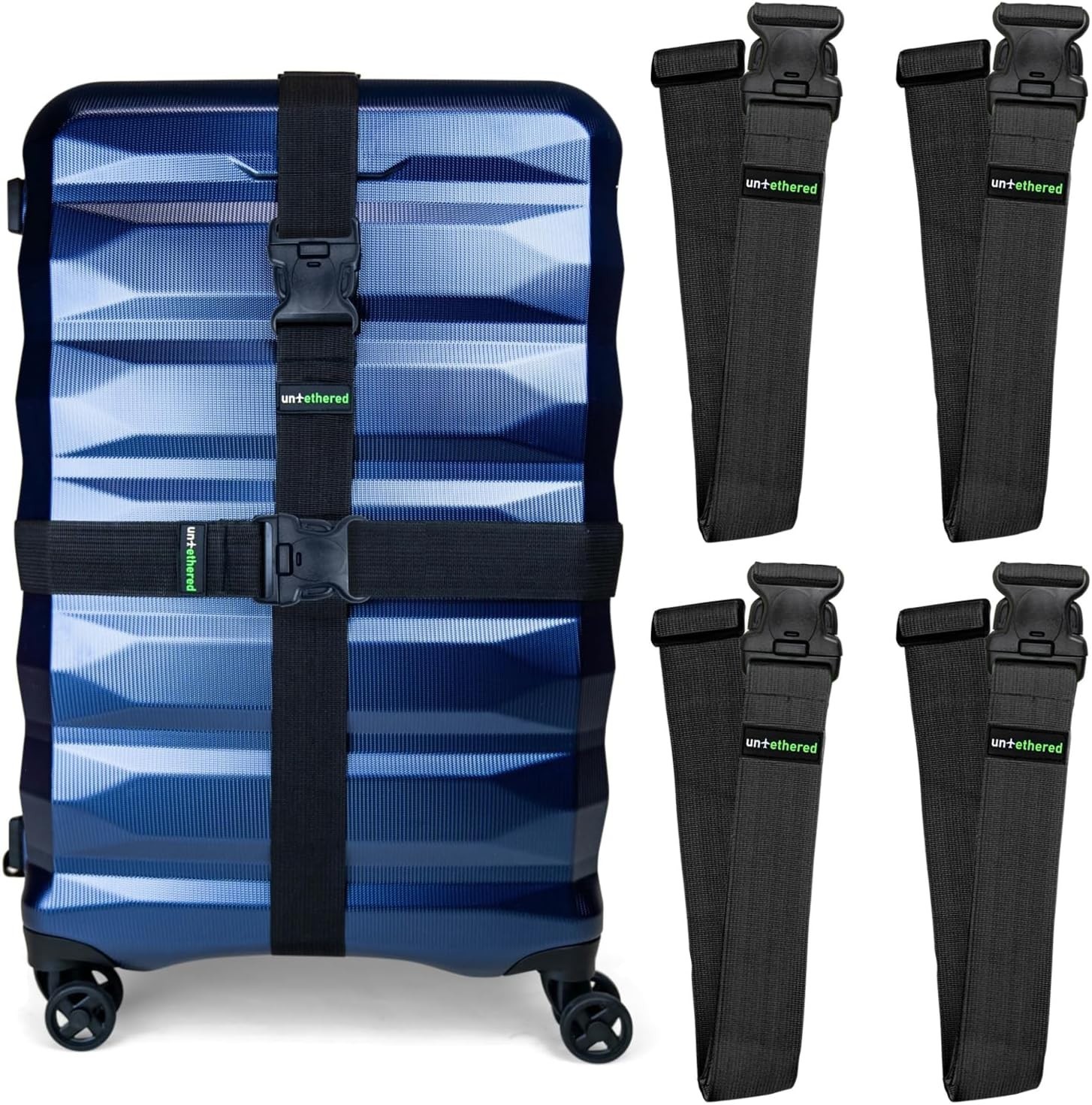 Pack of 4 Untethered Luggage Straps TSA-Approved Suitcase Belts Buckles Secure