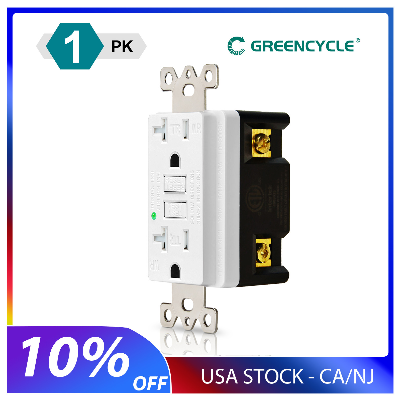 Electric Outlet Bathroom GFI Receptacle Plug Tamper-Resistant TR WR with Plate
