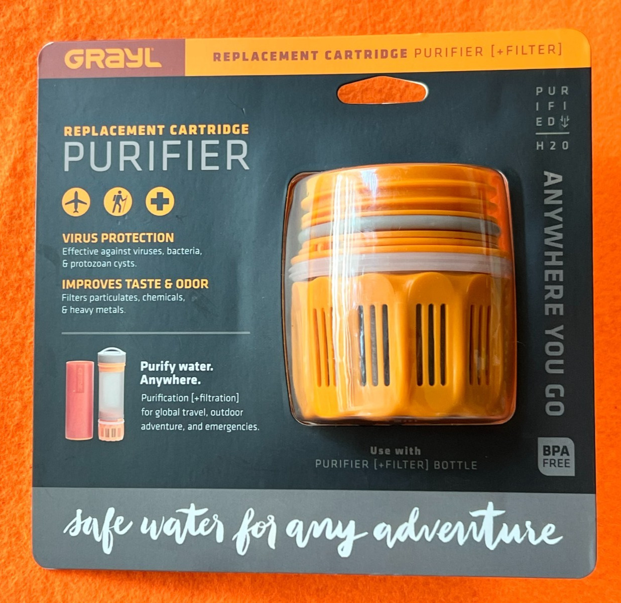 Brand New GRAYL PURIFIER Water Purifier Replacement Filter Cartridge Orange