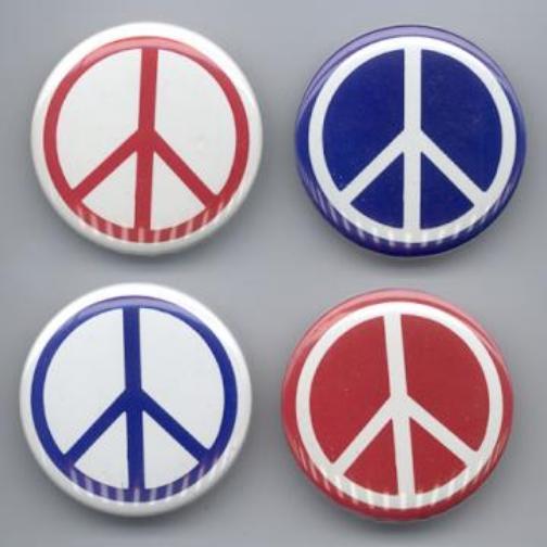 PEACE SIGN PINBACK BUTTONS PINS 4 DIFFERENT 1980's