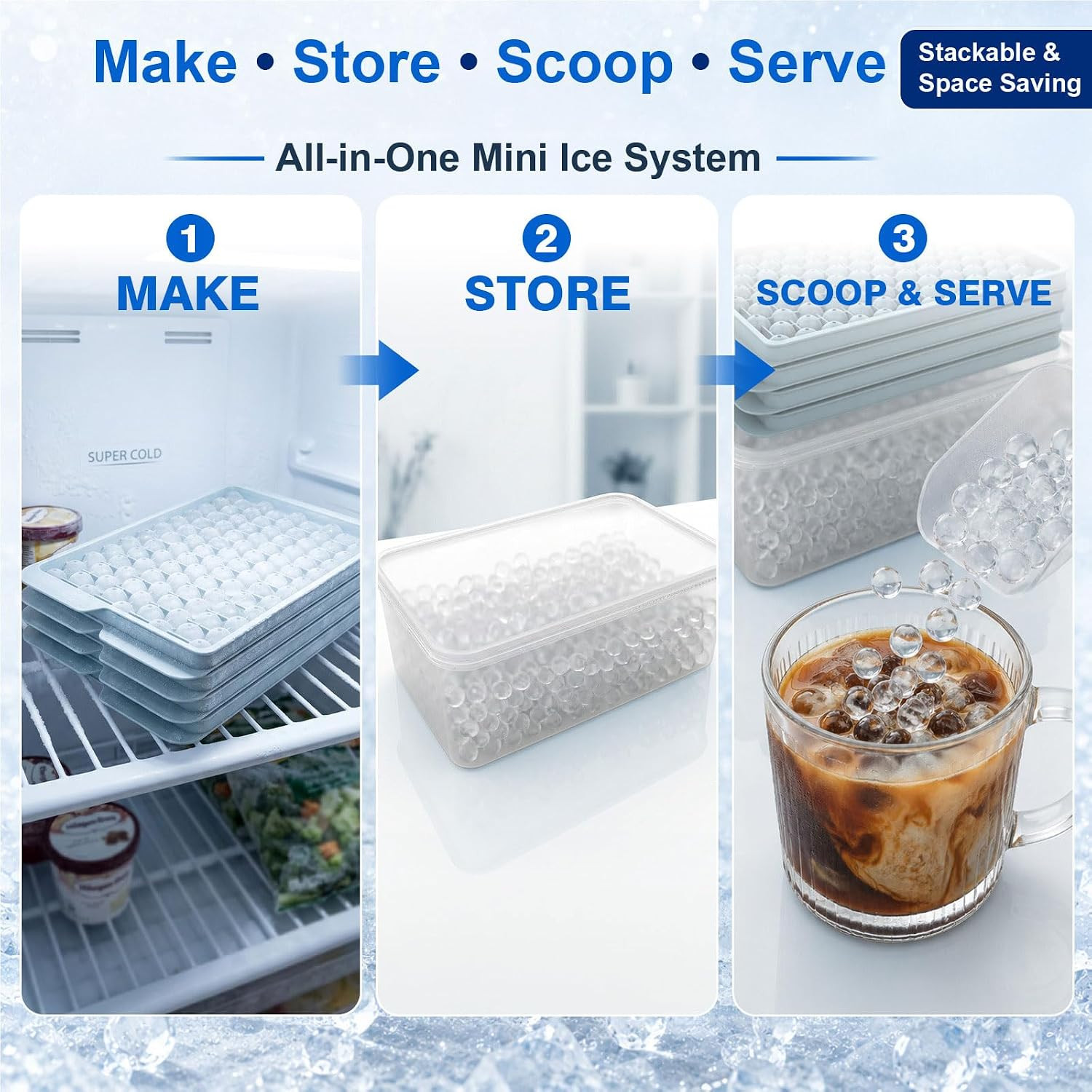 Mini Ice Cube Trays with Lid & Bin, Tiny Pebble Ice Balls for Coffee | Make 416