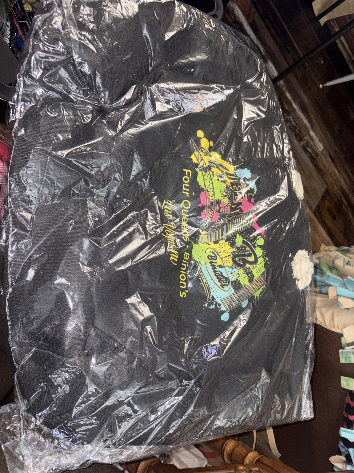 New Beach Bag Tote Four Queens Binions Hotel Casino Large 20"x18"x8" Vegas Black
