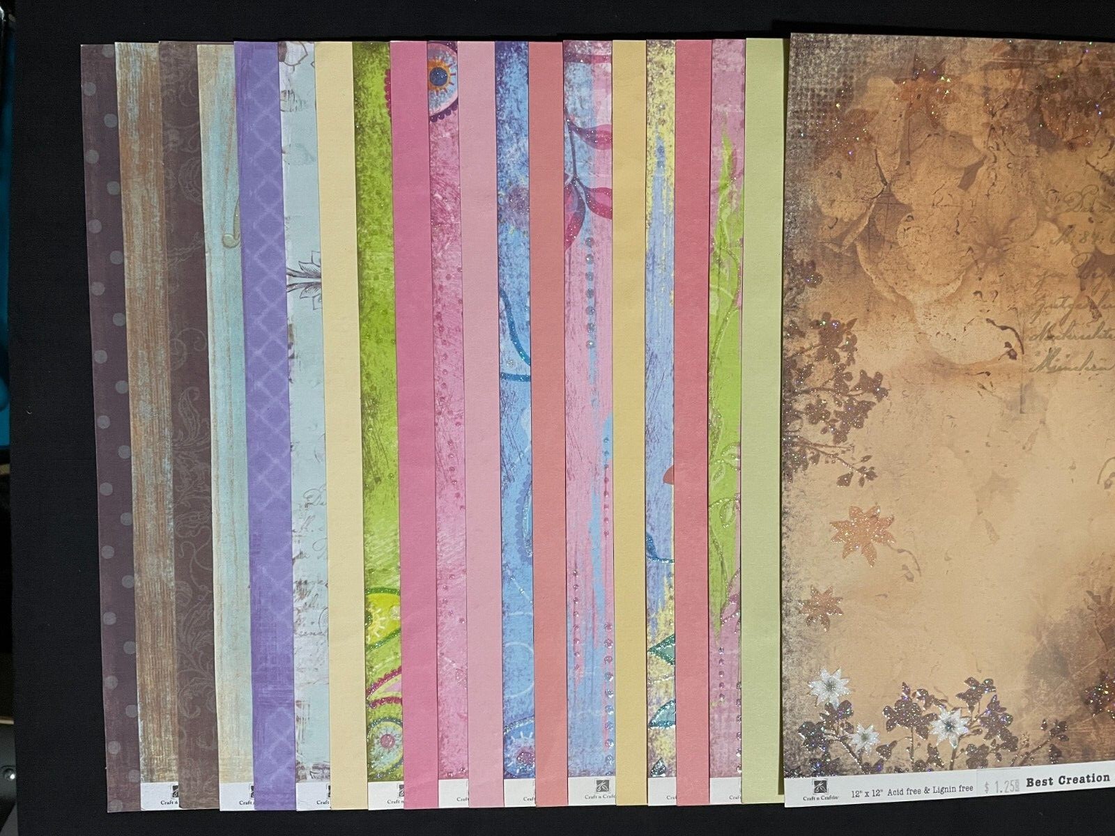 BEST CREATION, INC. "COLLECTION #3" 12X12 GLITTERED/LACQUERED DS HEAVY PAPERS