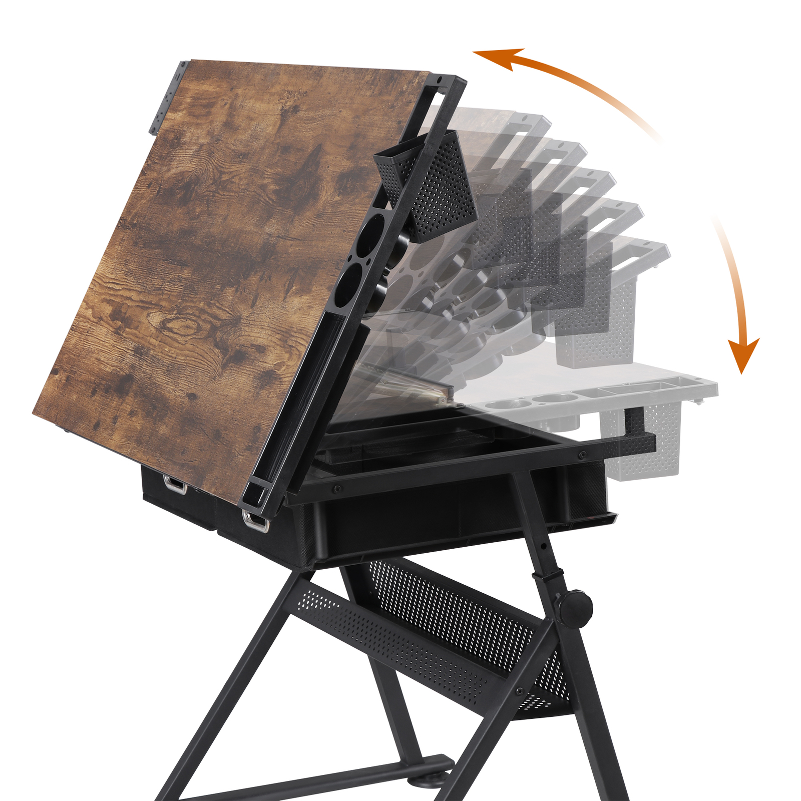 Adjustable Drawing Writing Table Stool w/ 2 Drawers for Artwork Art Desk Retro