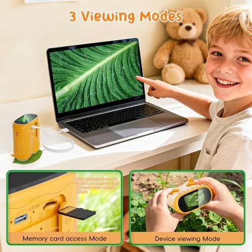 2-in-1 Kids Microscope Telescope, 2.0" 1000X Digital Microscope for Yellow