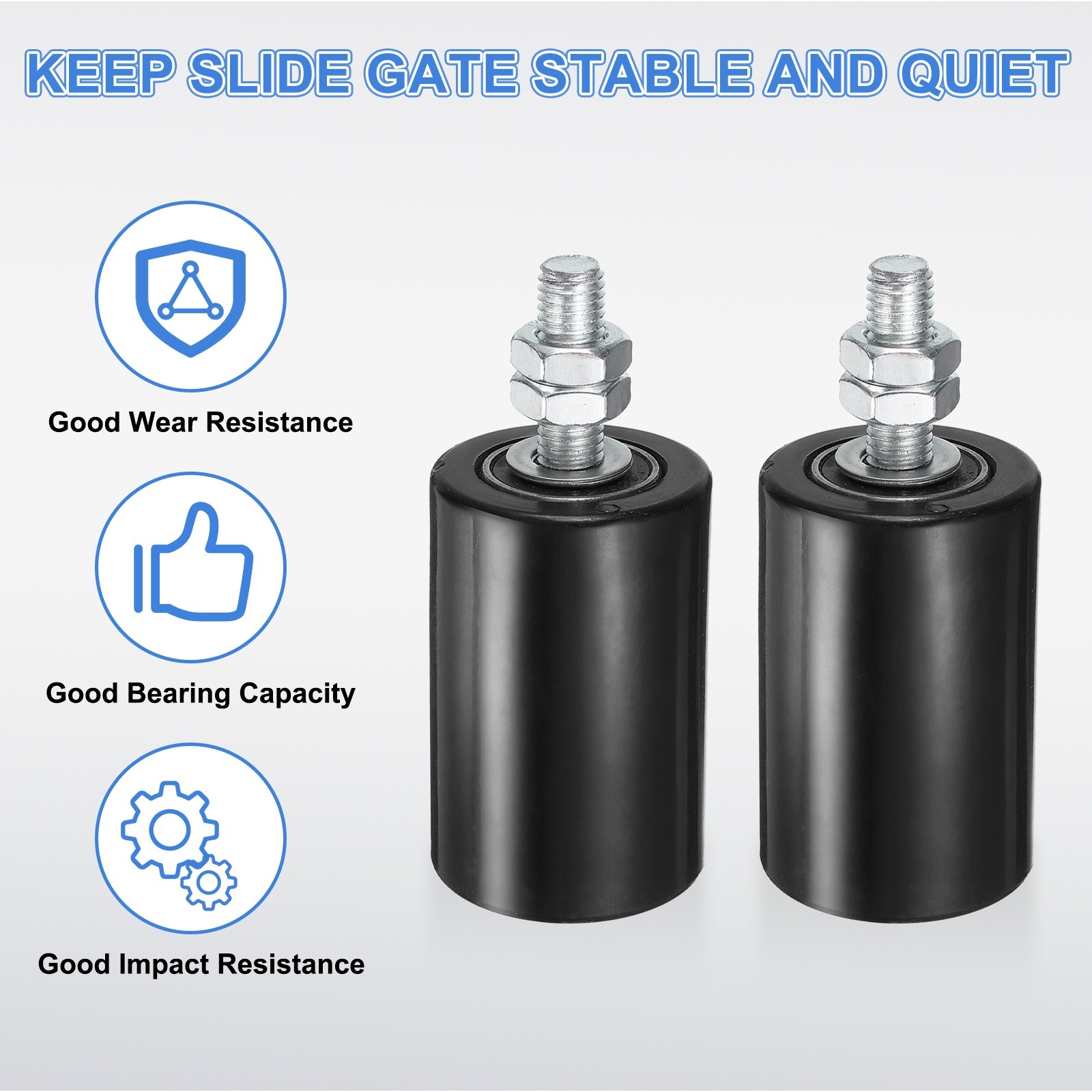 4Pcs Slide Gate Guide Roller, 2"x2-3/4" Nylon Sliding Gate Support, Black