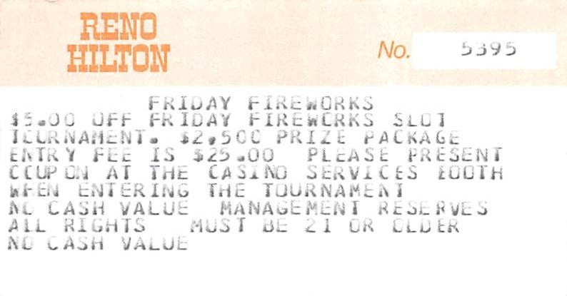Reno Hilton Casino - Reno, NV - Vintage Paper Coupon