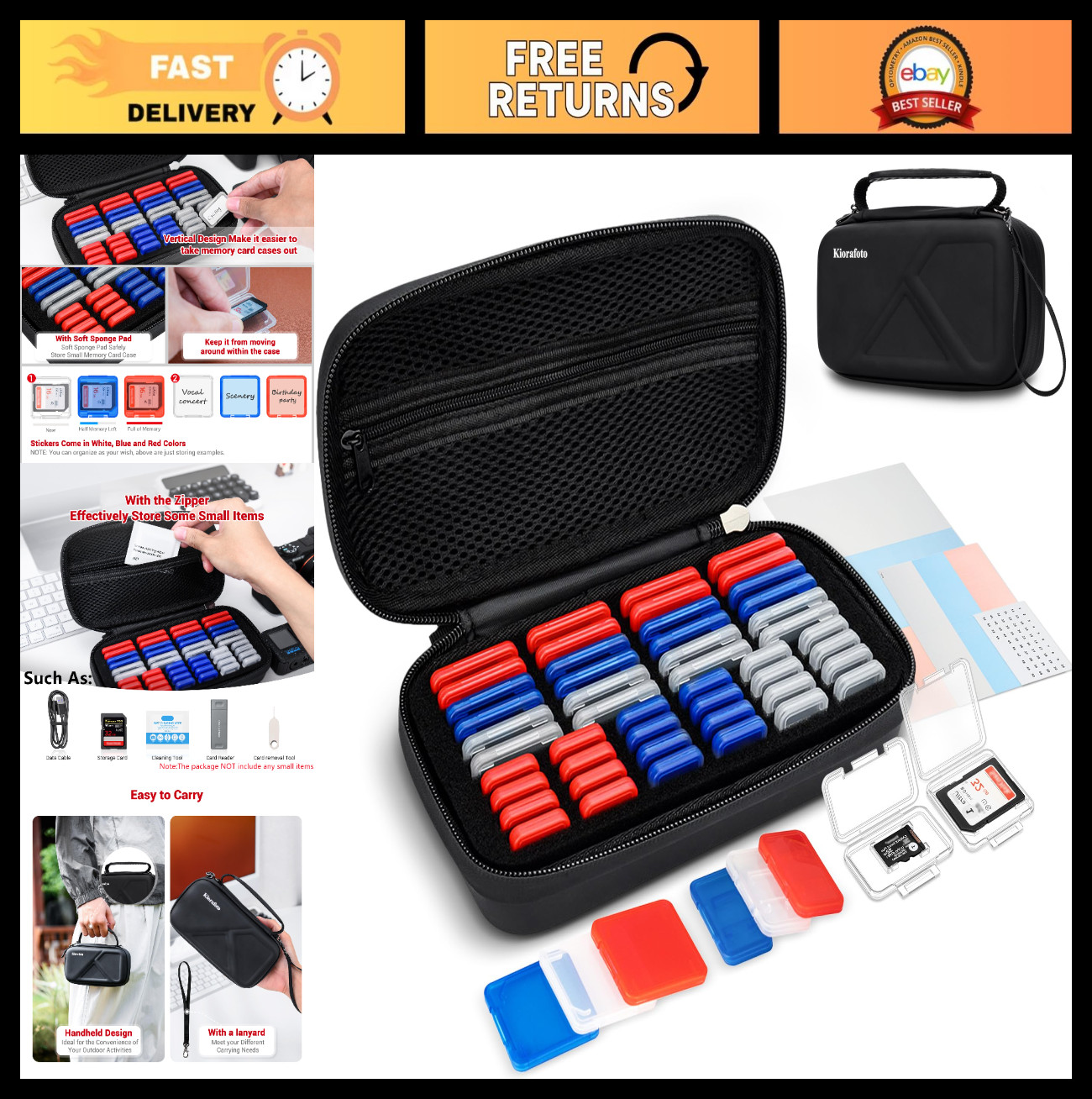 Memory Card Case with 48 Clear Holders for 24 SD/SDHC/SDXC & 24 TF Cards - Water