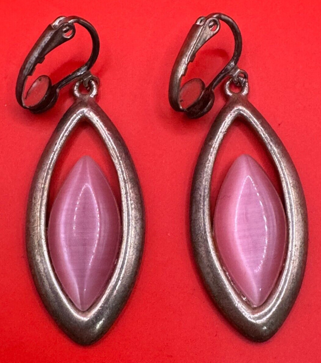Vintage Silver and Pink Clip On Earrings