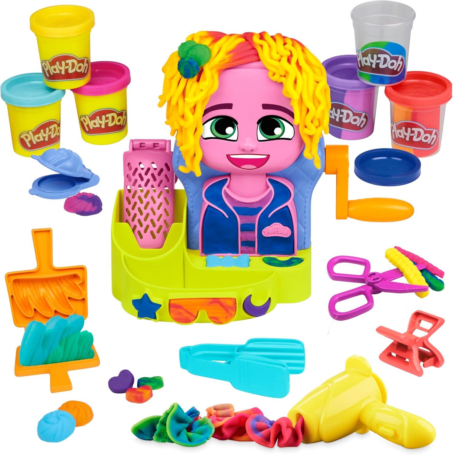 Play-Doh Hair Stylin' Salon Playset with 6 Cans, Pretend Play Toys Multicolor
