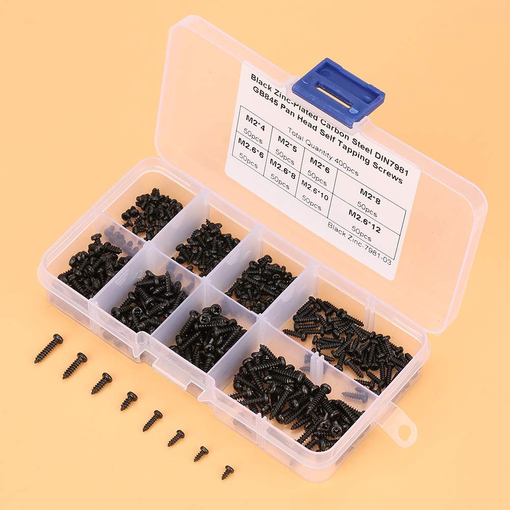 Self Tapping Screw, 400Pcs M2/M2.6 Cross Pan Head Screws Default