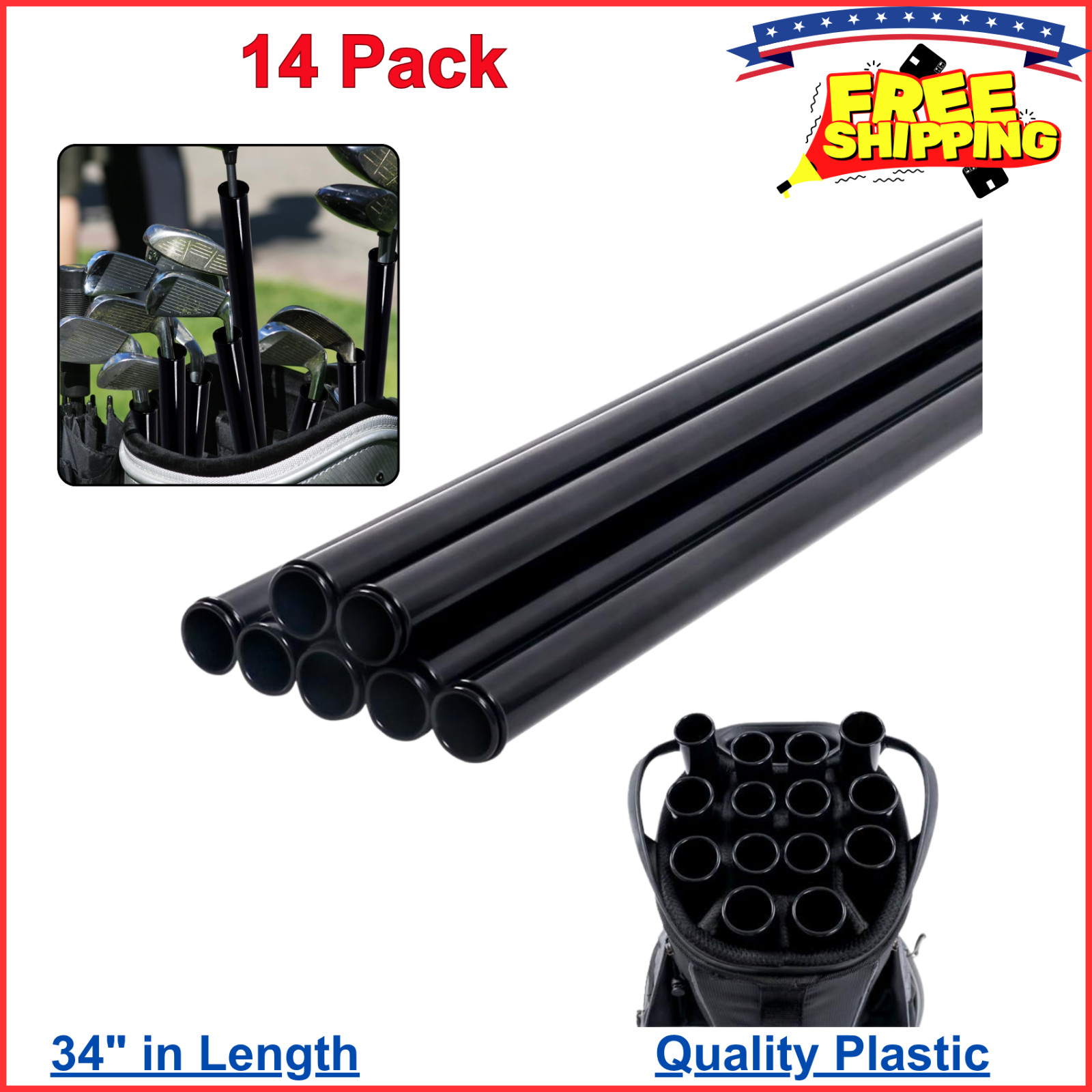 Golf Bag Tubes 14 Pack Golf Bag Club Protection Tubes Separators Dividers, Black