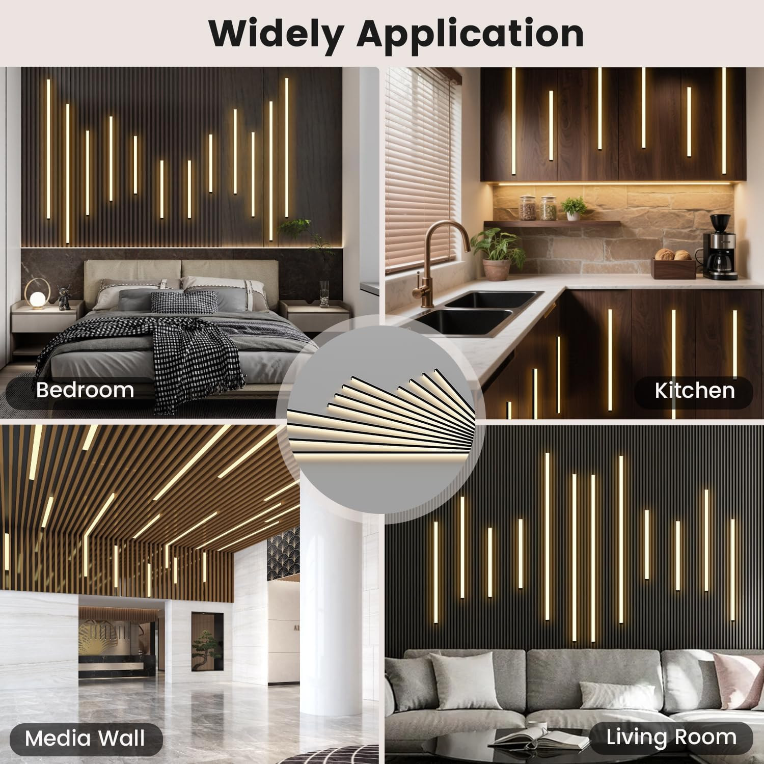 12Pcs Black Dimmable Slat Wall Lights with Smart Touch Switch