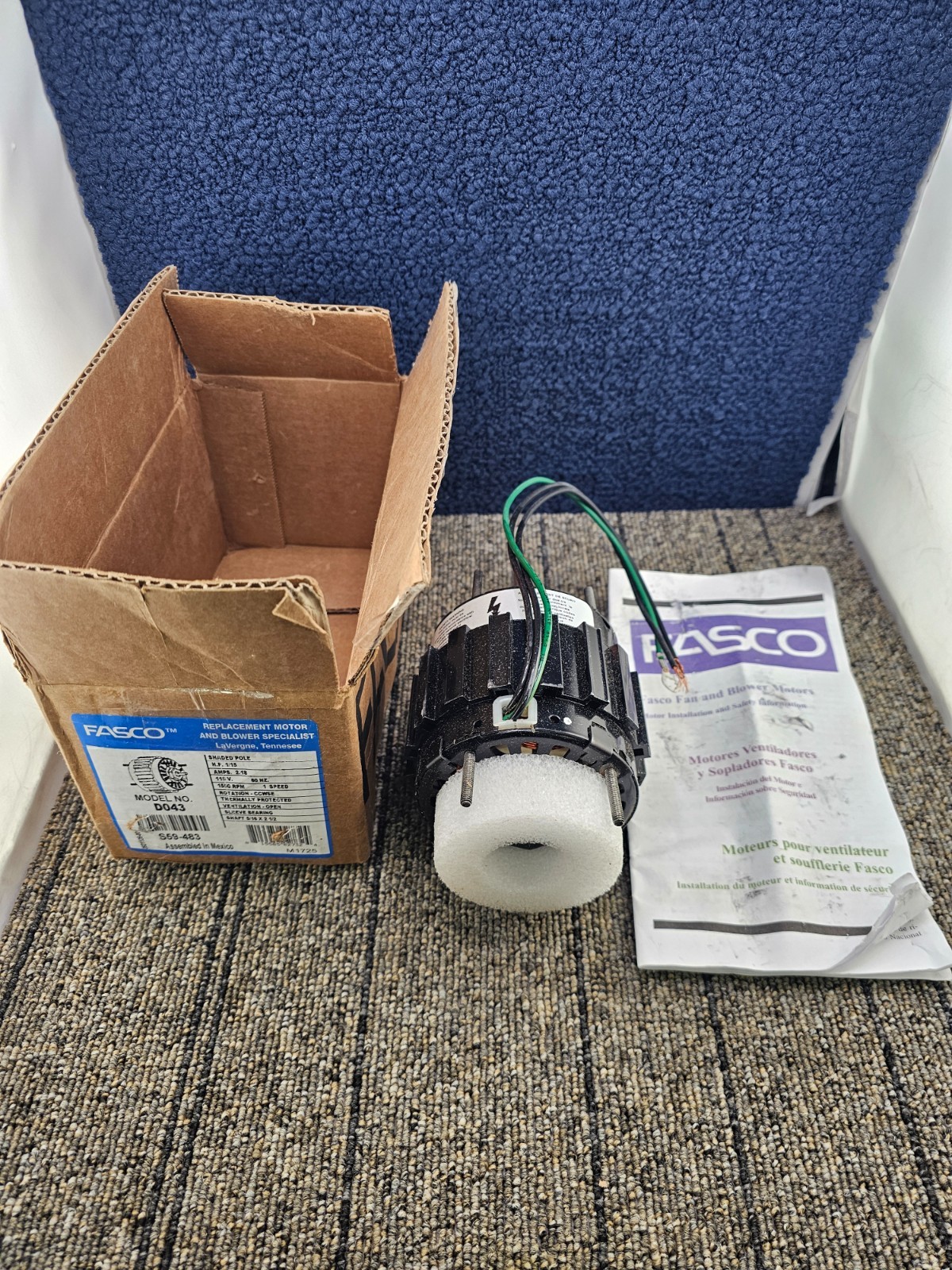 Fasco D043 Ventilation Motor For Efficient Airflow 1/15 HP, 115 V, 1550 RPM