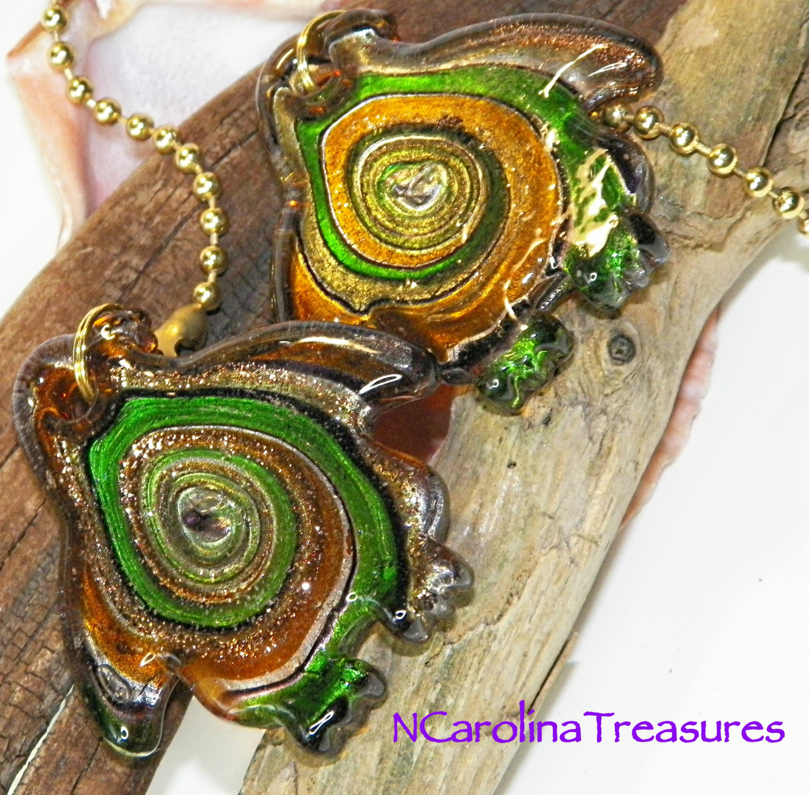 MURANO GLASS CEILING FAN SWITCH PULL GOLD GREEN PENGUIN PENGUINS LARGE PAIR