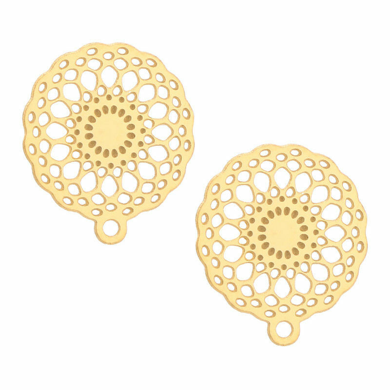 20pcs Gold Plated Stainless Steel Round Earring Post Connector Findings