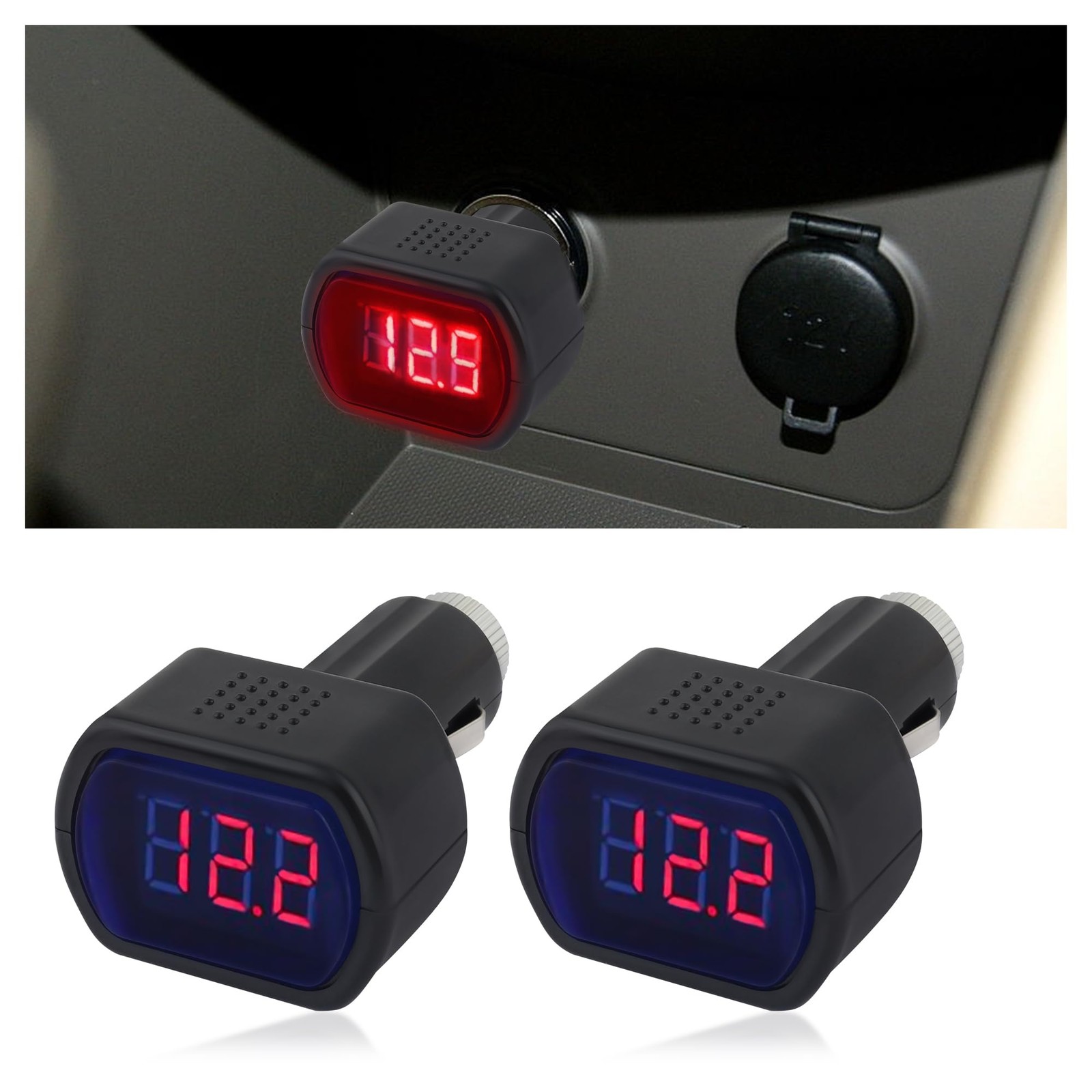 Car LED Cigarette Lighter Voltage Meter,Digital Display Battery 2PCS