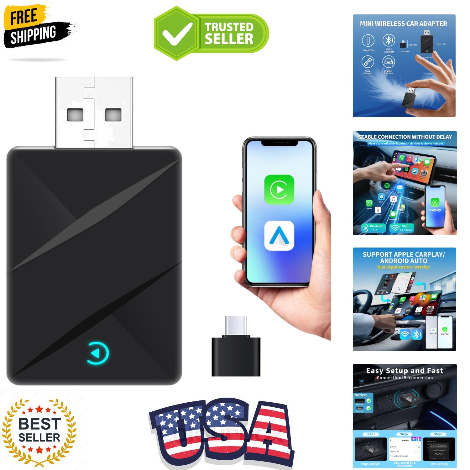 Wireless CarPlay Adapter,Convert Wired to Wireless CarPlay Adapter,Plug&Play ...