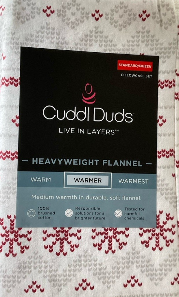 Cuddl Duds Heavyweight Flannel Standard/Queen PILLOWCASES  Set 2 SNOWFLAKE New