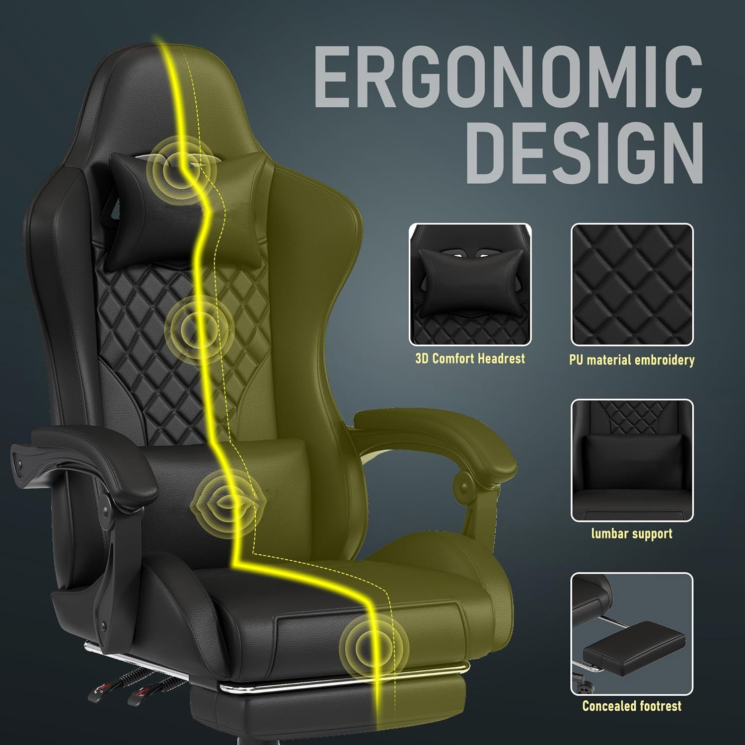 Gaming Chair with Footrest and Lumbar Support Height Adjustable Gaming Chair