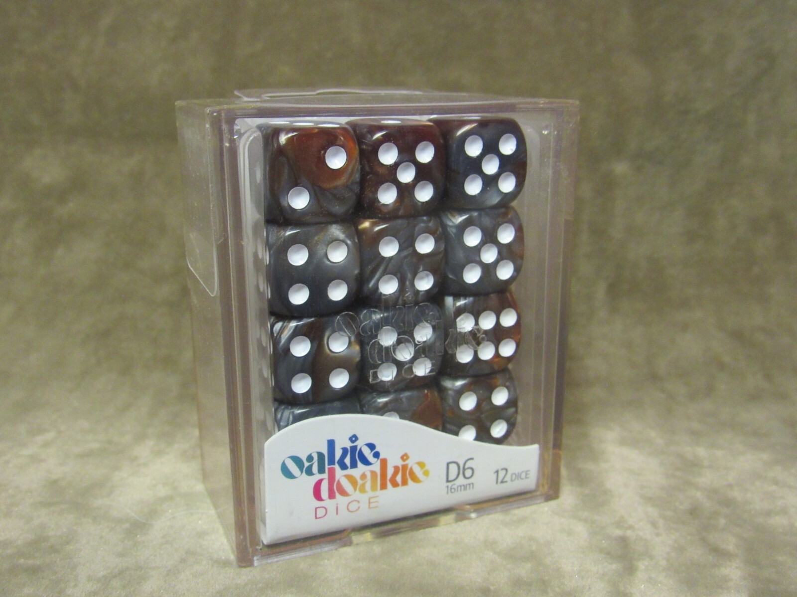 Oakie Doakie DS 16mm Dice 12 Count Box Never Opened/used Silver Brown marbled