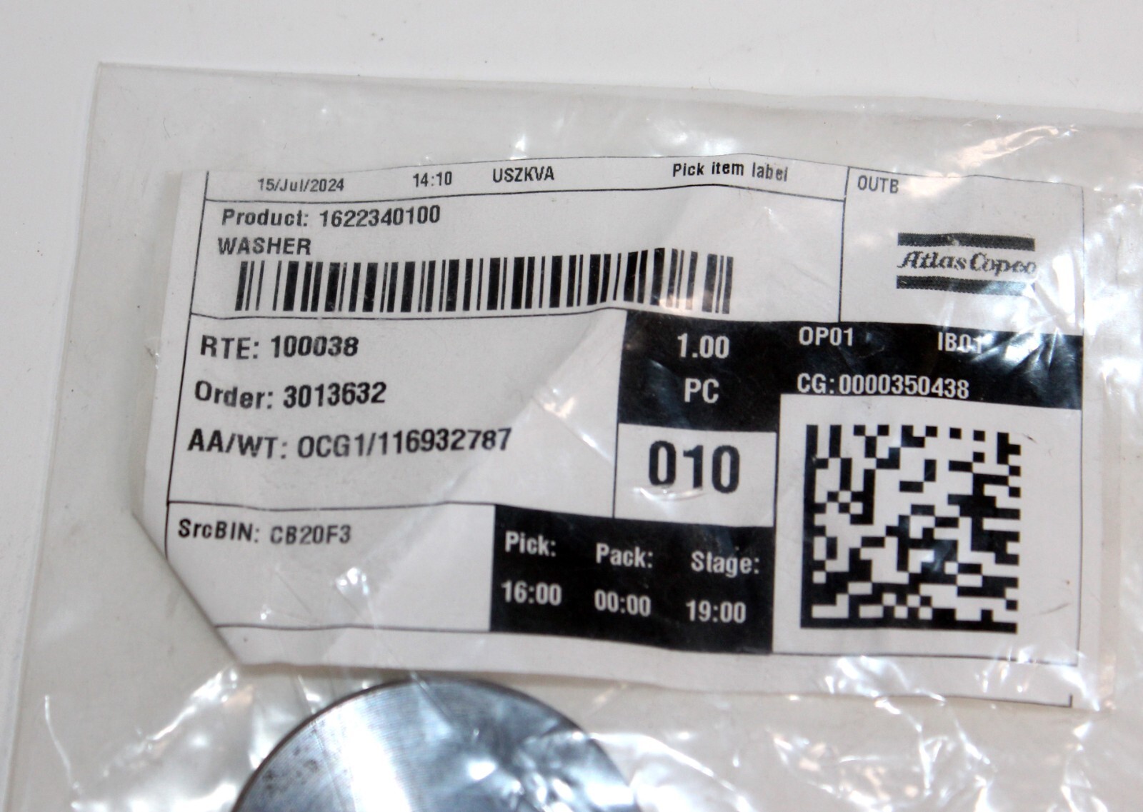 Atlas Copco Quincy Compressors 1622340100 WASHER
